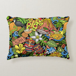 Cartoon doodles Hawaii seamless pattern. Backdrop Decorative Cushion