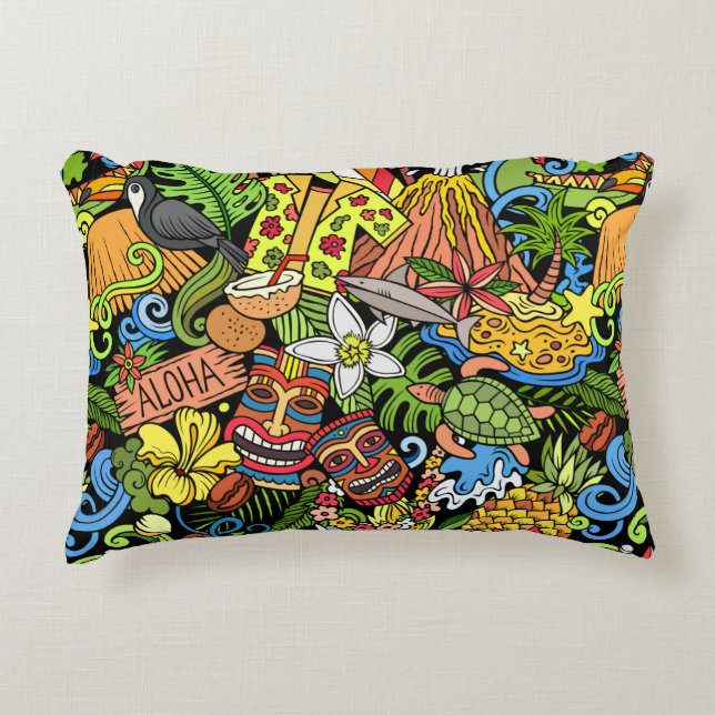 Cartoon doodles Hawaii seamless pattern. Backdrop  Decorative Cushion (Front)