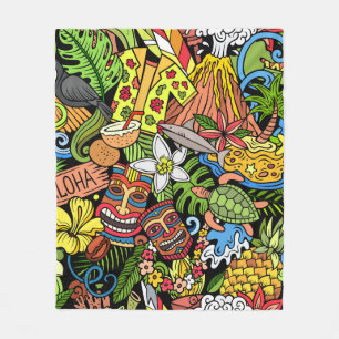 Cartoon doodles Hawaii seamless pattern. Backdrop Fleece Blanket