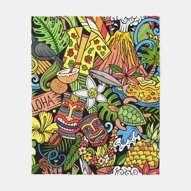 Cartoon doodles Hawaii seamless pattern. Backdrop  Fleece Blanket (Front)