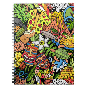 Cartoon doodles Hawaii seamless pattern. Backdrop Notebook