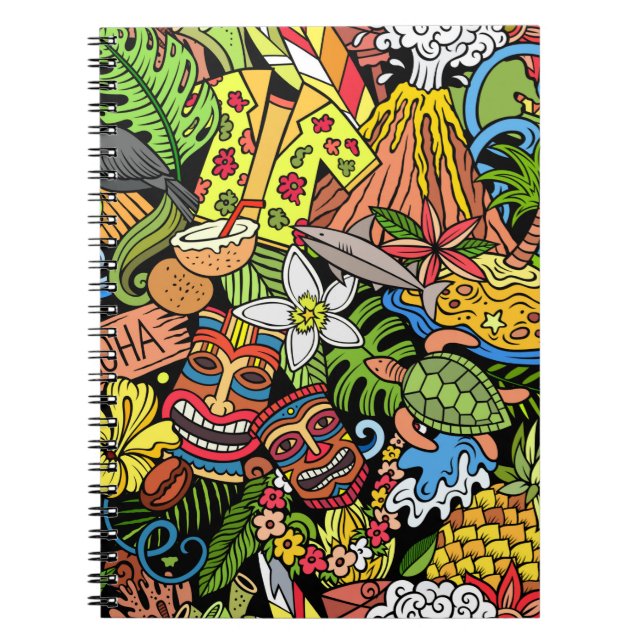 Cartoon doodles Hawaii seamless pattern. Backdrop  Notebook (Front)