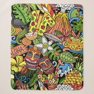 Cartoon doodles Hawaii seamless pattern. Backdrop Sherpa Blanket