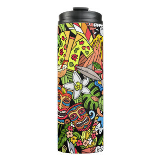 Cartoon doodles Hawaii seamless pattern. Backdrop  Thermal Tumbler