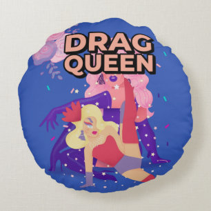 Cartoon Drag Queen kicking leg up Round Cushion
