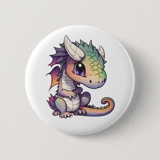 Cartoon dragon illustration 6 cm round badge (Front)