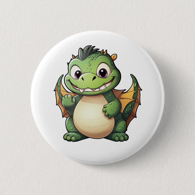 Cartoon dragon illustration 6 cm round badge (Front)