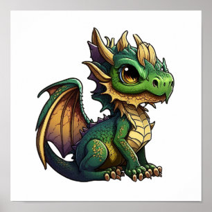 Cartoon dragon illustration poster
