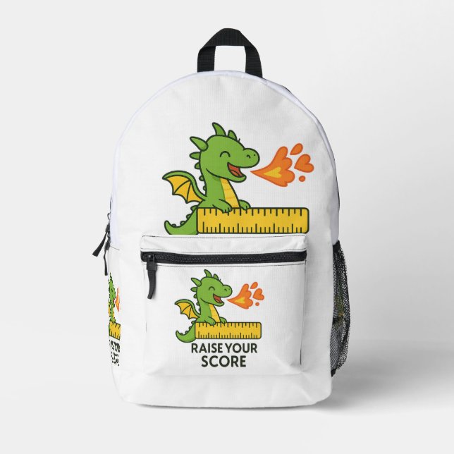 Cartoon Dragon Ruler Sticker – Cute School  Printed Backpack (Front)