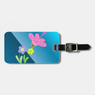 Cartoon Dragonfly with Flowers Luggage Tag