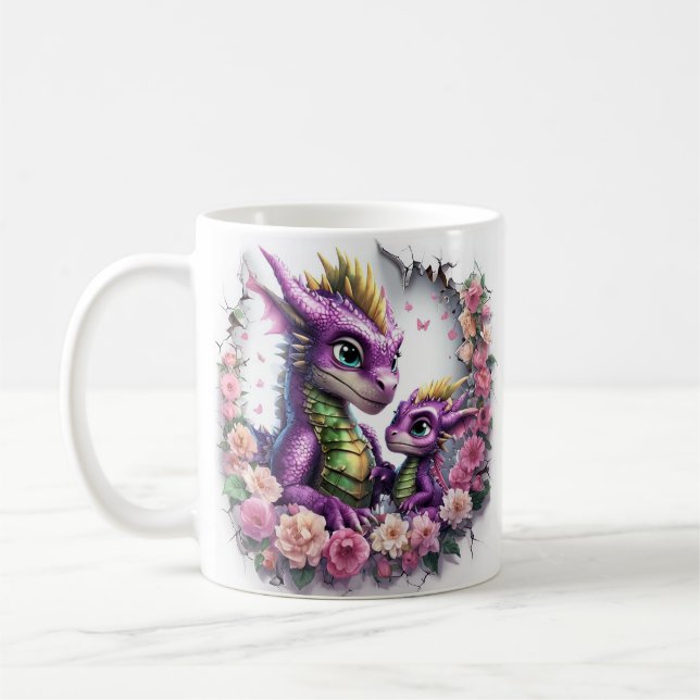Cartoon Dragons Celebrate Mother's Day  Coffee Mug (Left)