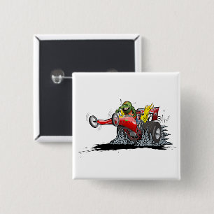 Cartoon dragster 15 cm square badge