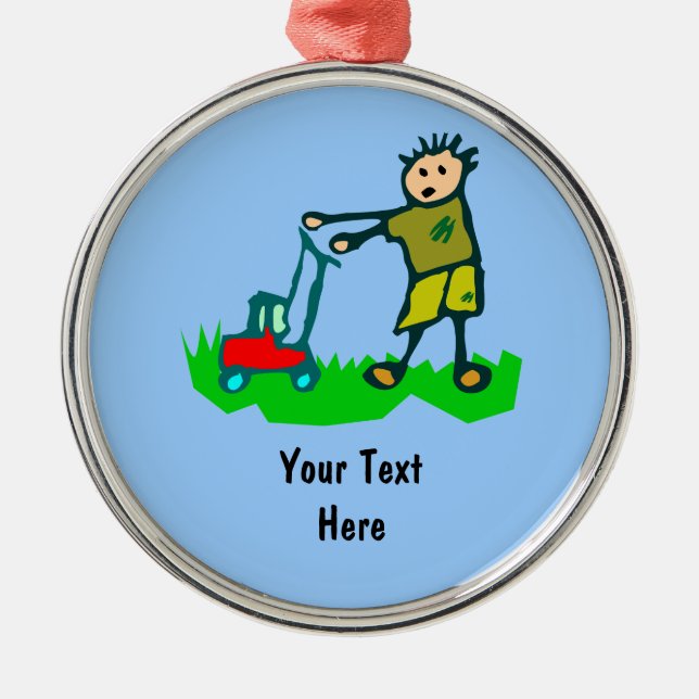 Cartoon Drawing Man Mowing Grass Metal Tree Decoration (Front)