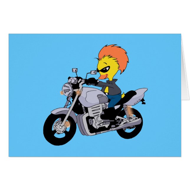 Cartoon duck on a cool motorcycle (Front Horizontal)