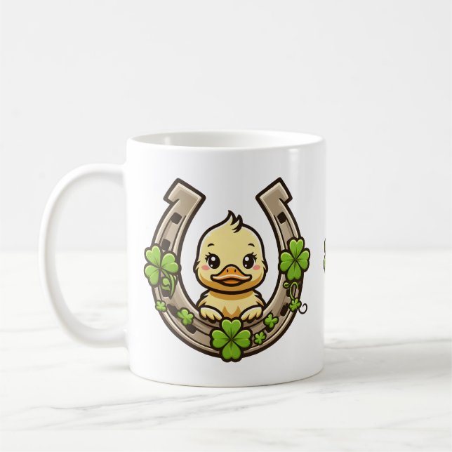 Cartoon Duckling on Celtic Horseshoe Mug (Left)