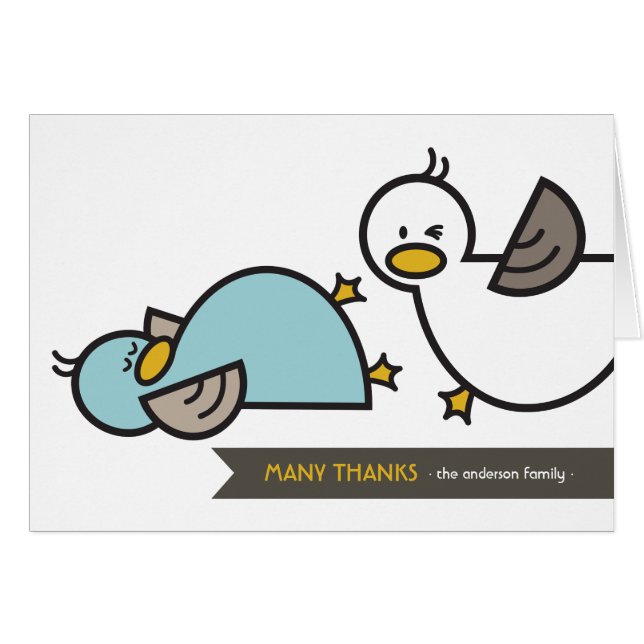 Cartoon Ducks Twin Birth Announcement Thank You (Front Horizontal)