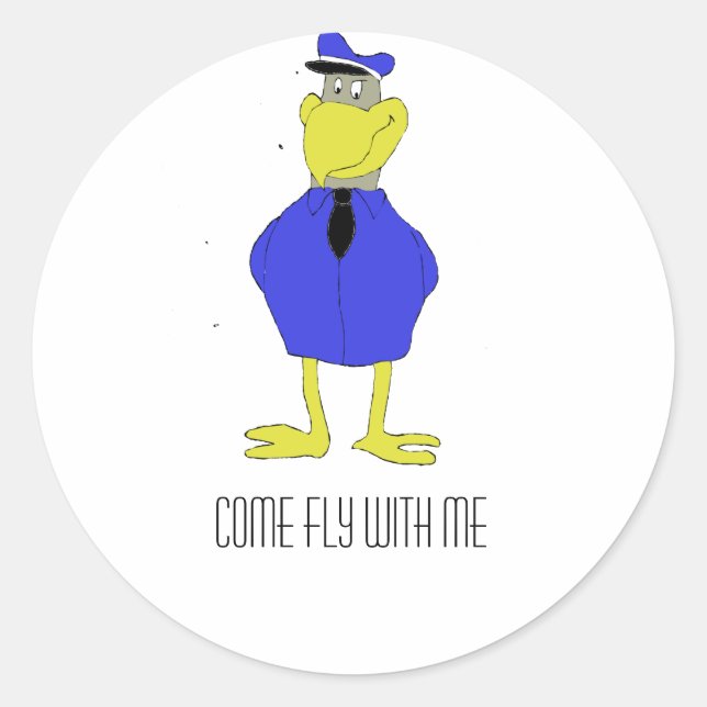 Cartoon Eagle Aeroplane Pilot Classic Round Sticker (Front)