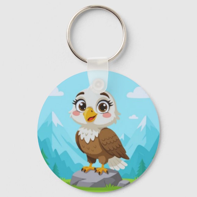 Cartoon Eagle on Rock – Cute Vector Character Key Ring (Back)