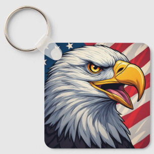 Cartoon Eagle with American Flag Patriotic Design Key Ring