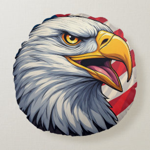 Cartoon Eagle with American Flag Patriotic Design Round Cushion