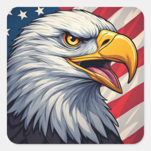 Cartoon Eagle with American Flag Patriotic Design Square Sticker