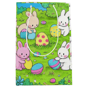 Cartoon Easter Bunnies and colourful eggs Medium Gift Bag