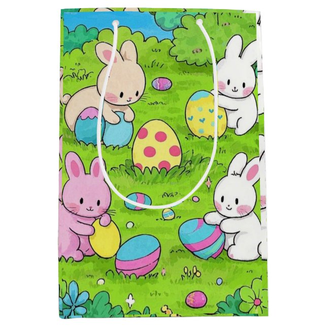 Cartoon Easter Bunnies and colourful eggs Medium Gift Bag (Front)