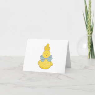 Cartoon Easter Chicken with Blue Bow BLANK Card