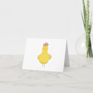 Cartoon Easter Chicken with Flowers BLANK Card