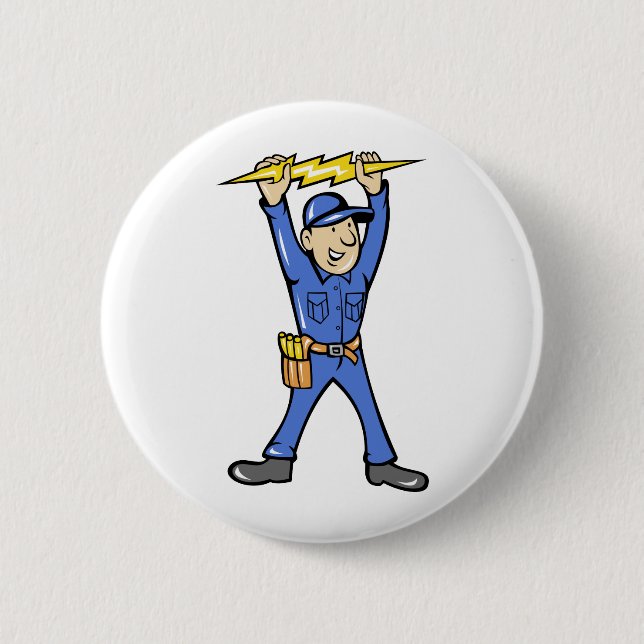 Cartoon Electrician holding electricity lightning 6 Cm Round Badge (Front)