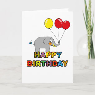 Cartoon elephant balloons happy birthday card