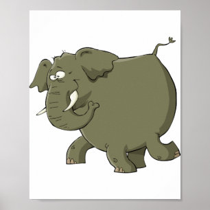 Cartoon Elephant Grey Animal Poster