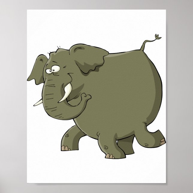 Cartoon Elephant Grey Animal Poster (Front)