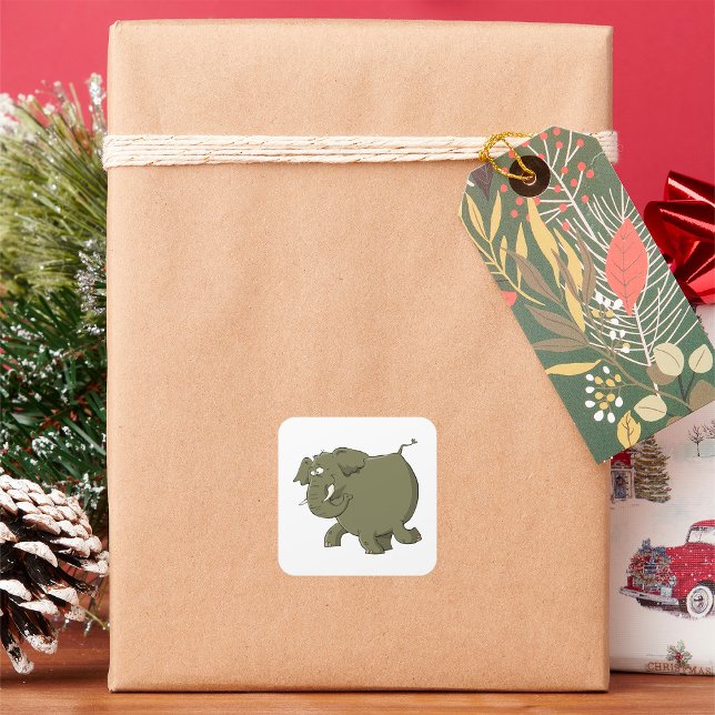 Cartoon Elephant Grey Animal Square Sticker (Creator Uploaded)