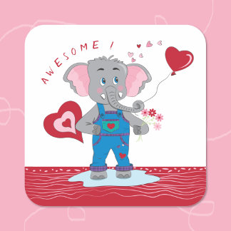 Cartoon Elephant Hearts | Awesome Reward Stickers