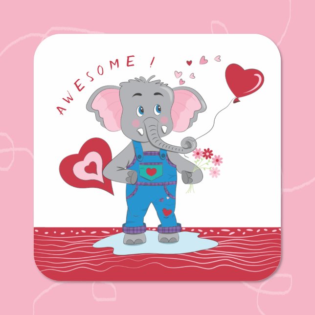 Cartoon Elephant Hearts | Awesome Reward Stickers (Cute elephant reward sticker .
)