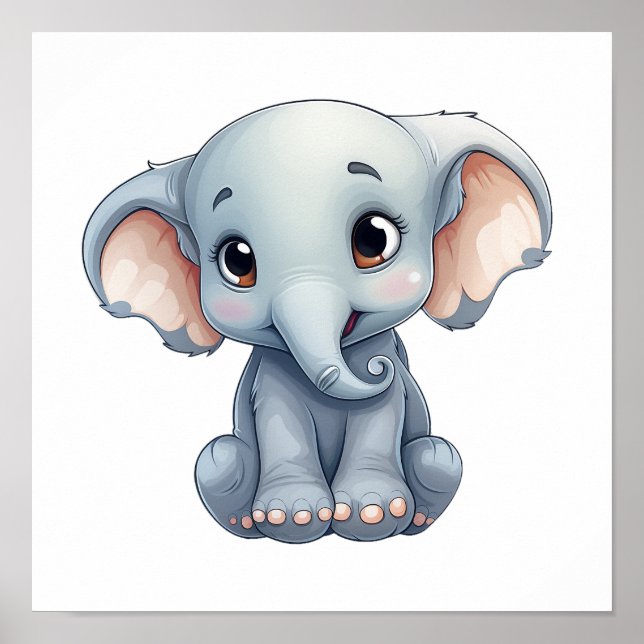 Cartoon elephant illustration poster (Front)