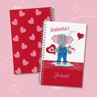 Cartoon Elephant Kid Personalised Spiral Journal