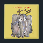 Cartoon Elephant Magnet<br><div class="desc">This cute elephant is pretending to be a reindeer. But he is so filled with Jumbo Joy, it just happens. Personalise this magnet by changing the text and background colour. If you carry this magnet with you, you will have a magnetic personality. But you will also get urges for peanuts....</div>