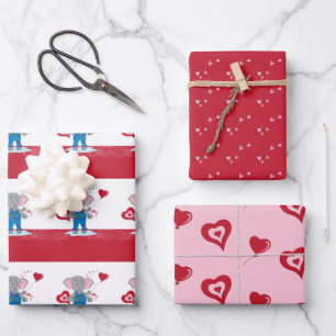 Cartoon Elephant   Pink Red Hearts Valentine's Day Wrapping Paper Sheet