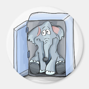 Cartoon elephant sitting inside a refrigerator magnet