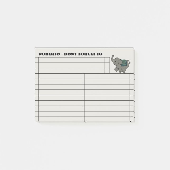 Cartoon Elephant To Do List - Personalised Post-it Notes (Front)