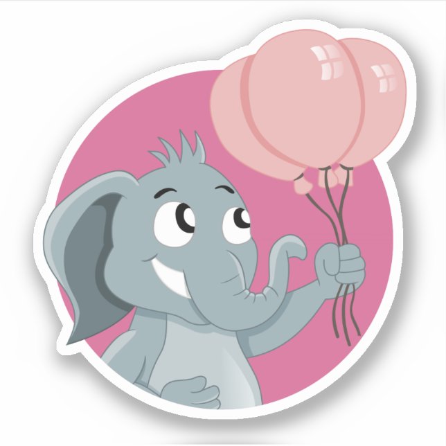 Cartoon elephant with pink balloons (Front)