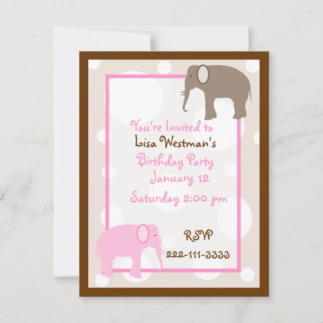 Cartoon elephants Birthday Invitation (Front)