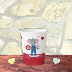 Cartoon Elephants   Hearts Red and White Paper Cup