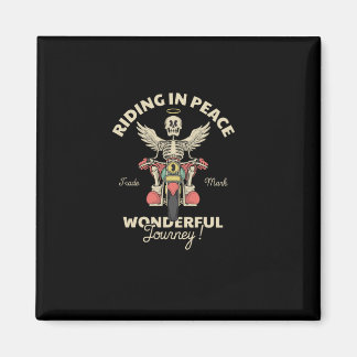 cartoon emblem of skull angel riding motorcycle magnet