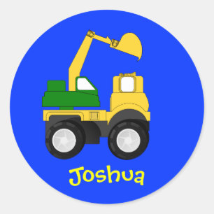 Cartoon Excavator - Personalised Name Gift Classic Round Sticker
