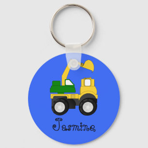 Cartoon Excavator - Personalised Name Gift Key Ring