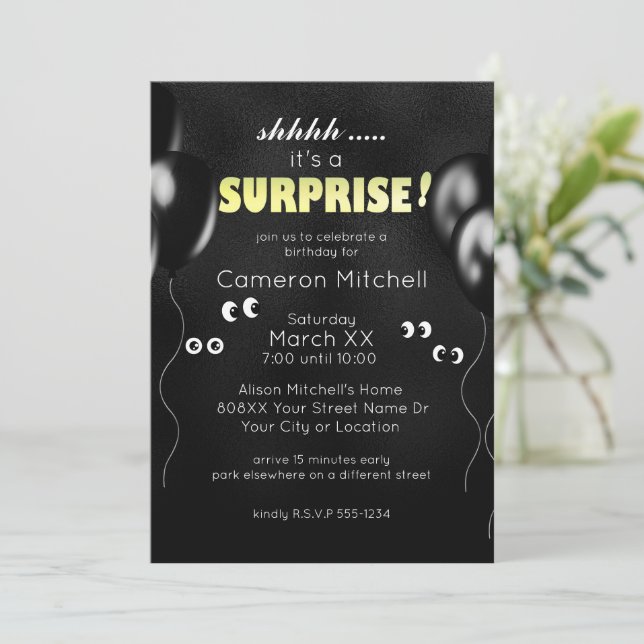 Cartoon Eyes in the Dark Funny Surprise Party Invitation (Standing Front)