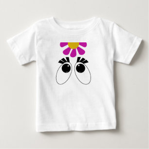 Cartoon Eyes with Pink Yellow Flower Baby T-Shirt
